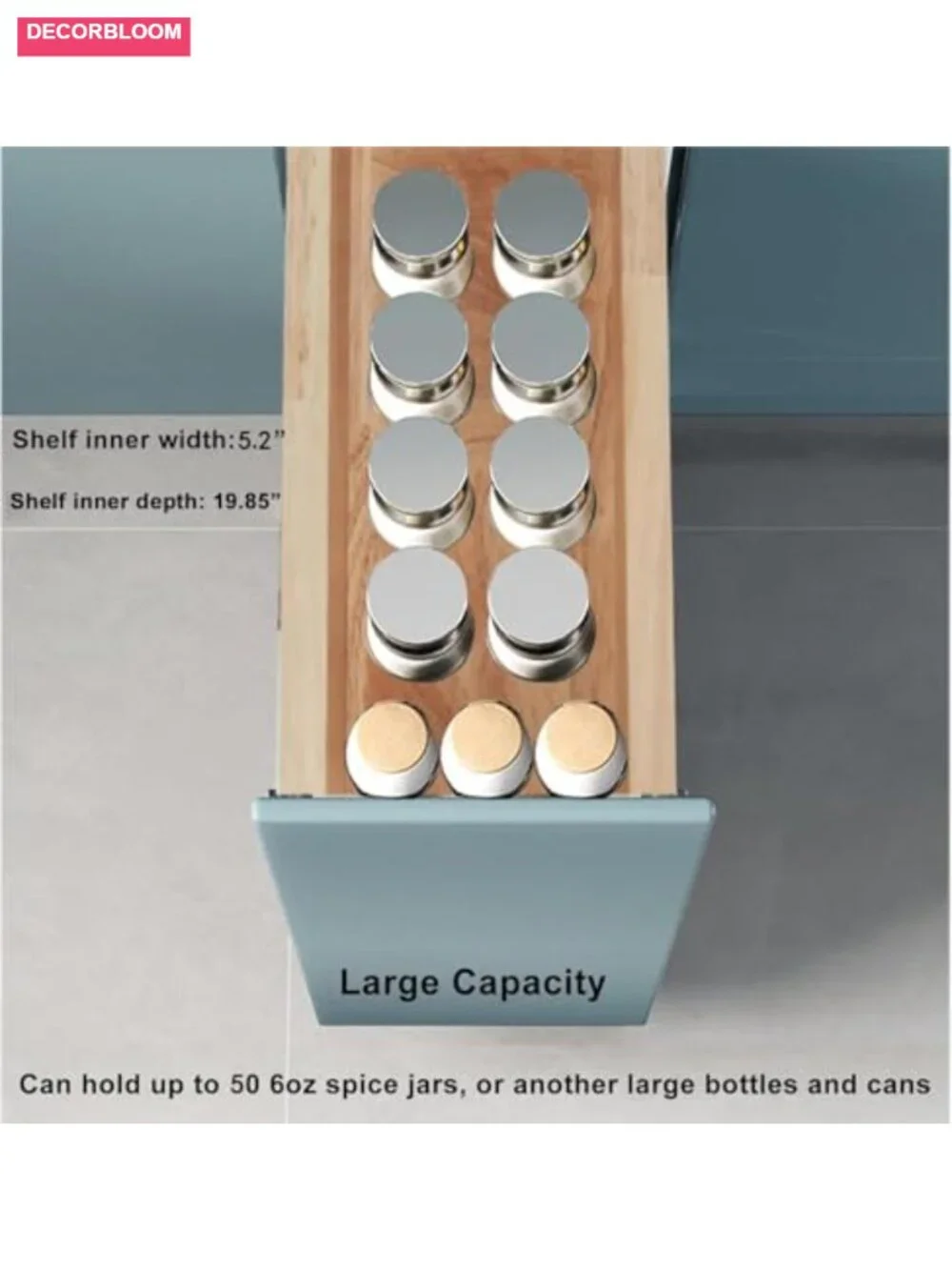 Wood Pull Out Spice Rack Organizer for Cabinet, Heavy Duty Slide Out Shelf, 100